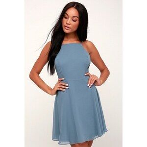 Letter of Love Slate Blue Backless Skater Dress